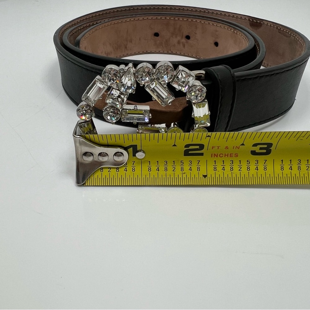 GUCCI Leather Belt Women Black Crystal Interlocking G Silver Tone Size 95 - 38 - Picture 6 of 8